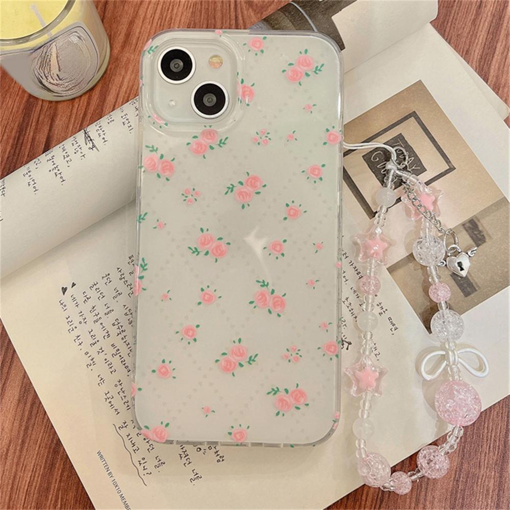 Sweet Pink Bowknot Star Heart Pendant Beaded Phone Charm Strap For iPhone Strap Lanyard Girl Woman Keychain Hanging Cord Rope