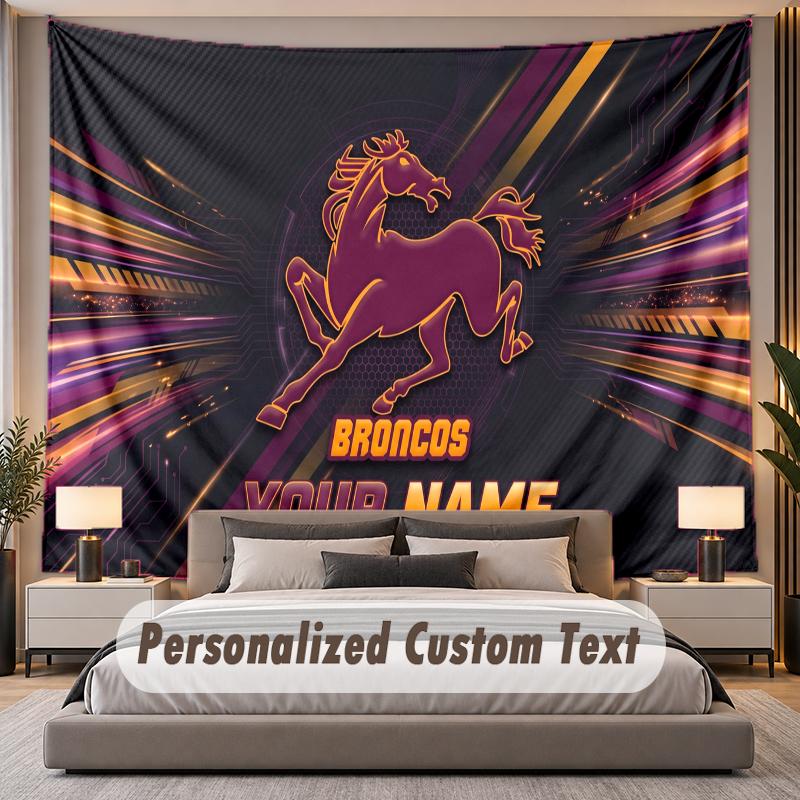 Custom Name Text Tapestry Brisbane Broncos Personalized Polyester Wall Tapestry For Bedroom And Room