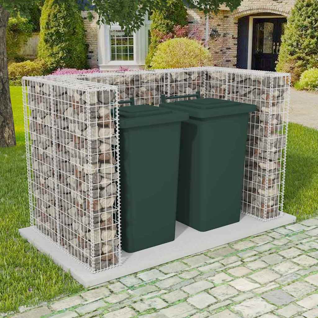 Gabion Waste Bin Cover for 2 Bins Steel 180 X 100 X 120 Cm