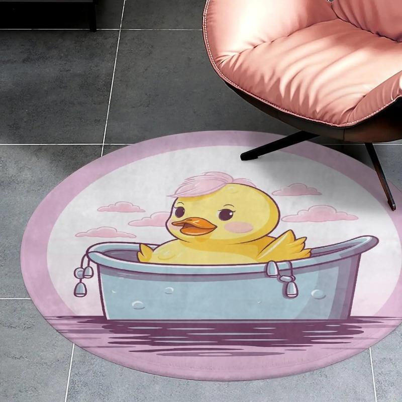 Cartoon Yellow Duck Round Rug Washable Area Rugs Indoor Circle Door Mat Soft Non-Slip Carpet for Living Room Bedroom Dining