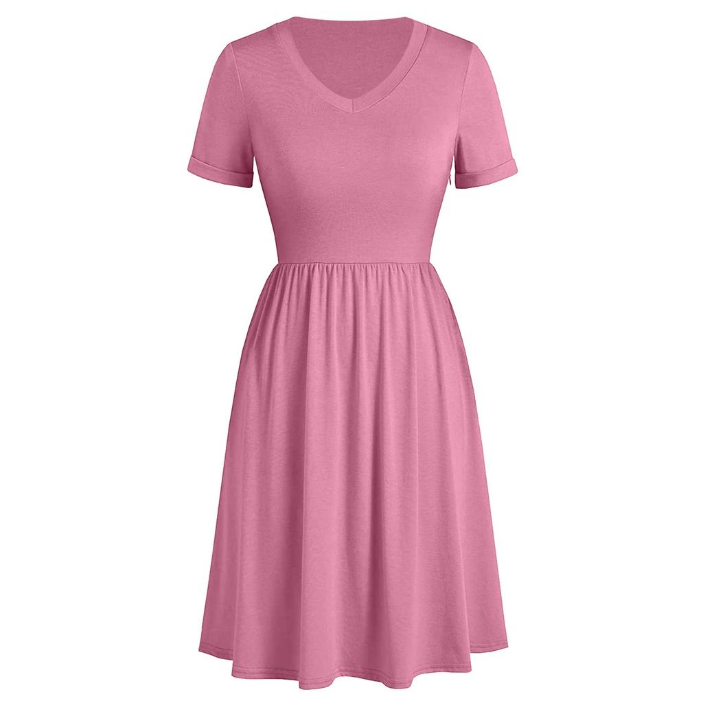 Moda casual da donna Scollo a V Abito a maniche corte Abiti estivi a tinta  unita acquista in modo economico — spedizione gratuita, recensioni reali  con foto — Joom