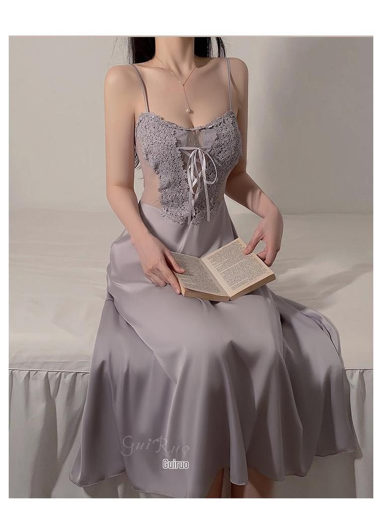 Elegant Plus Size Padded Mesh Nightgown: Spaghetti Strap Temptation Women’s Homewear