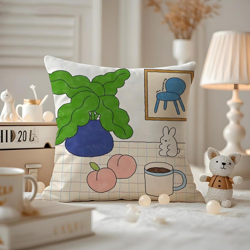 Heartwarming Illustrations Cushion Cover Pattern Printed Pillowcase For Living Room Sofa Cushion Cover & Bedroom Decor