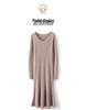 V-Neck Wool-Cashmere Sweater Dress for Women - Slim Fit, Mid-Length, Over-the-Knee, Autumn/Winter Style
