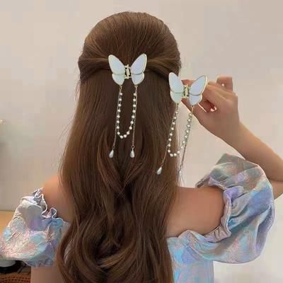 Modischer Schmetterling Lange Perlenfransen Haarspange Krabbenklaue Kopfschmuck Mini Pferdeschwanz Haarspange Haarschmuck Für Frauen Ornament
