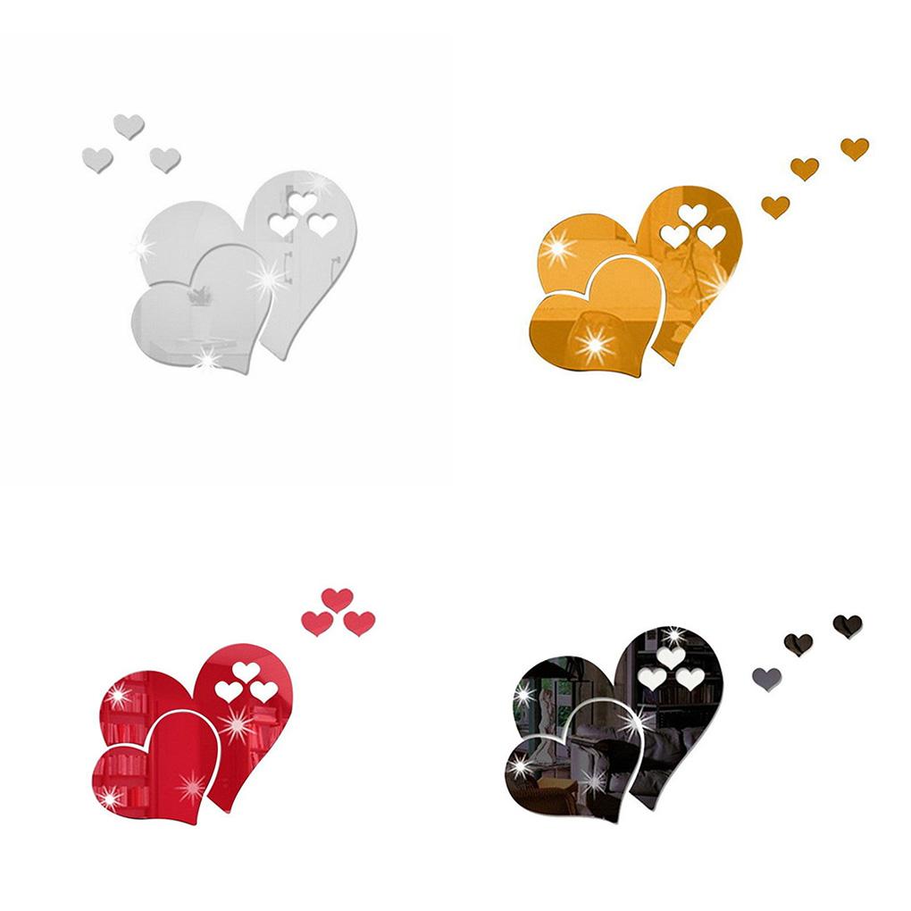Heart Wall Stickers Detachable Home Interior Self-Adhesive Decal Art Bathroom Label for Background Reflective Surface
