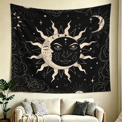 Mystische Sonne Mond Totem Wandteppich, HD-Druck & Lichtbeständig, Wanddekoration/Hintergrund, Ästhetisches Geschenk für Astrologie-Liebhaber