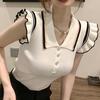 Summer Matchy-matchy V-neck Thin Design Niche Sleeveless Knit Top T-shirt Female Tide Casual Essential Comfort and Style Slim Fit Pullovers Tees