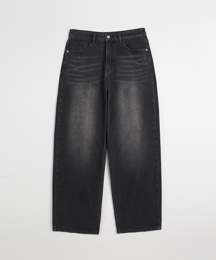 Akeusi Motion Balloon Fit Wide Stretch Denim Pants Unisex (Black)