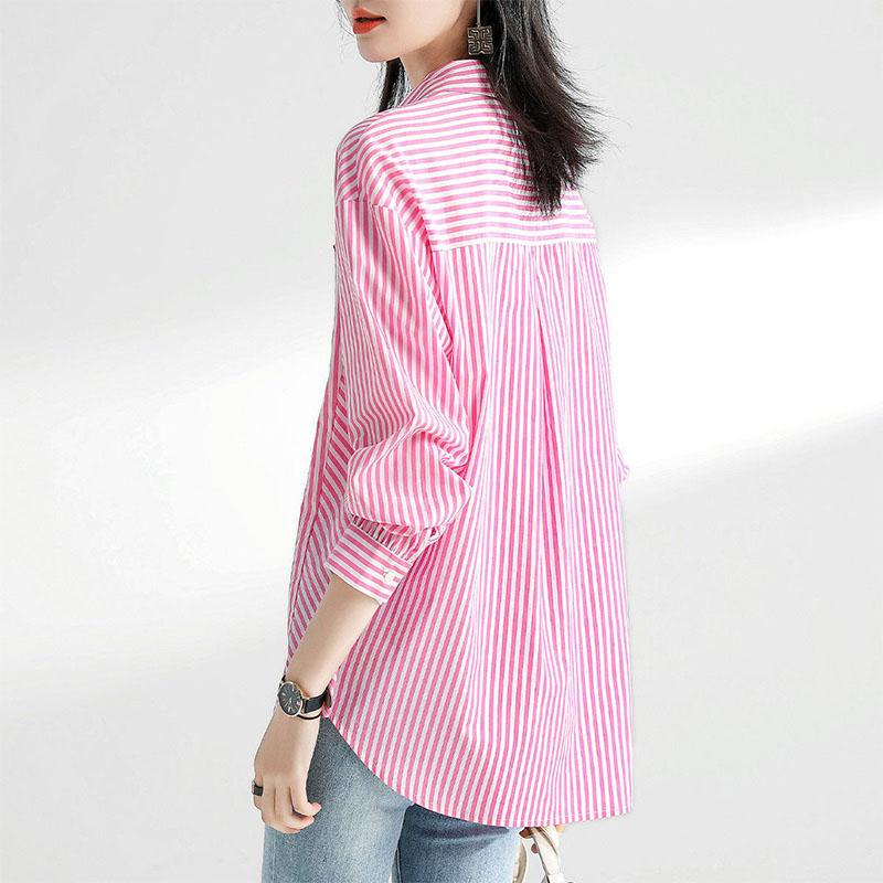 Vintage Casual Striped Printed Women's Shirt Spring Autumn Ladies Turn-down Collar Loose Fashion Long Sleeve Buttos Blouses