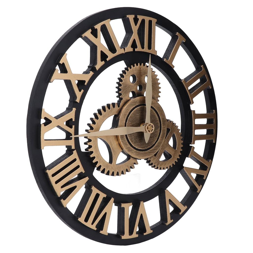 Große 3D Retro Wanduhr 34CM Vintage Holz Getriebe Wanduhr Ziffern Industriellen Stil Uhren für