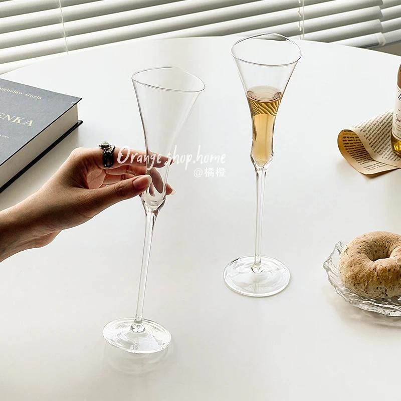 Transparente Dünne Stiel Kristall Champagnergläser Tasse, Taillierte Weite Öffnung Kreative Flöten Cocktailgläser Haus Party Becher