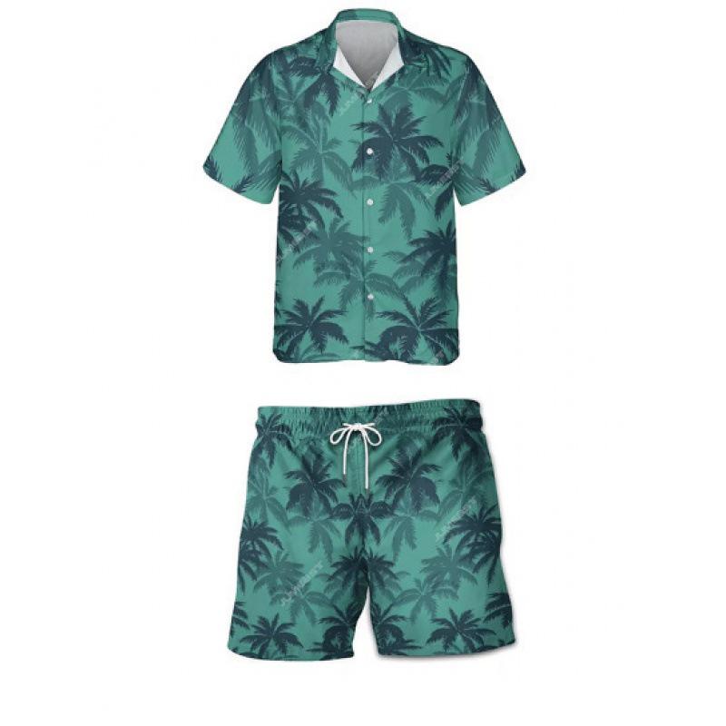 Men's 3D Print Hawaiian Shirt & Shorts Set - Casual Beachwear