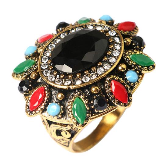 Women's Ethnic Style Retro Resin Alloy Party Jewelry Big Flower Ring Size 7-10