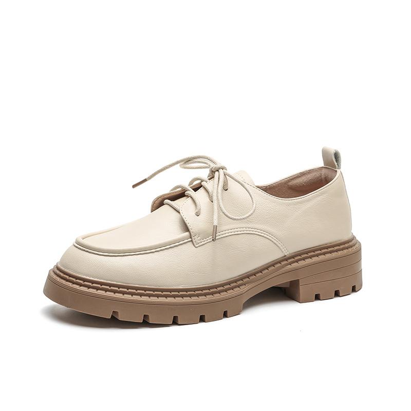 

Кожаные белые туфли на мягкой подошве, женские ретро-лоферы со шнуровкой, осенние маленькие кожаные туфли в британском стиле 34 абрикосовый