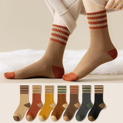 10 Pairs of Women's Winter Striped Pointed Pile Mid-Calf Socks