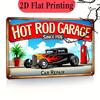 Hot Rod Garage Metal Sign Retro American Car Repair Shop Decorative Plaque Flame Design Wall Hanging Iron Art for Bar Caf