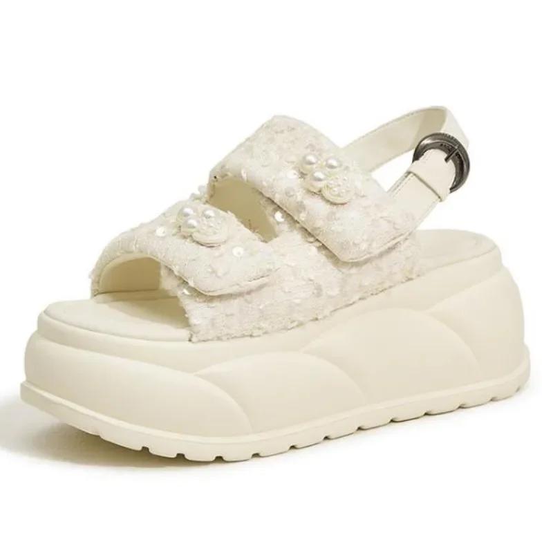 Fashion High Quality 7.5cm Synthetic Women Casual High Brand Peep Toe Shoes Fashion Slippers Platform Wedge Sandals Summer Bling Hollow