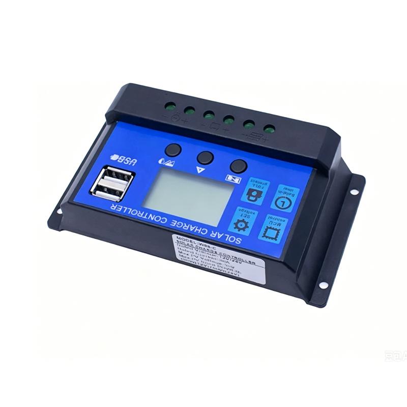 Smart Solar Charge Controller with LCD Display, USB Charging & Multi-Protection for 12V/24V Solar Panel Systems