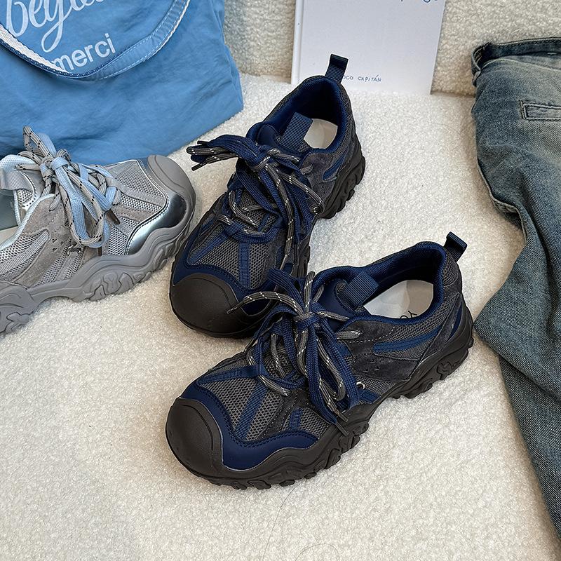 

Fashion mesh splicing single shoes women s shoes 2025 autumn new sports shoes women s outdoor hiking shoes dad shoes 35 темно-синий