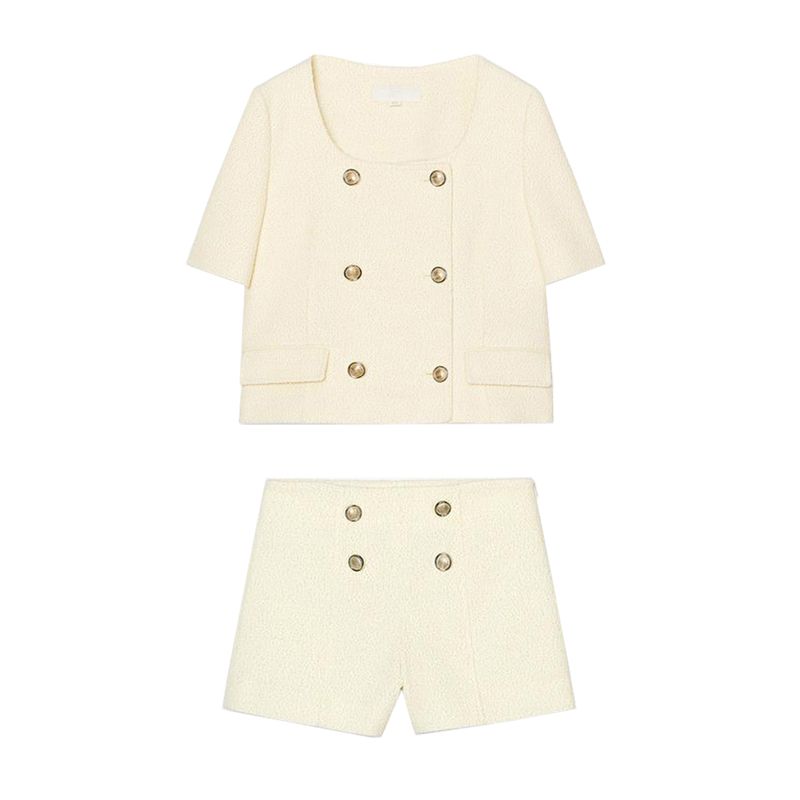 Women clothes Texture Short sleeve Blazers 3392100 Gold Decorated Row Button Texture Casual Shorts 3586100