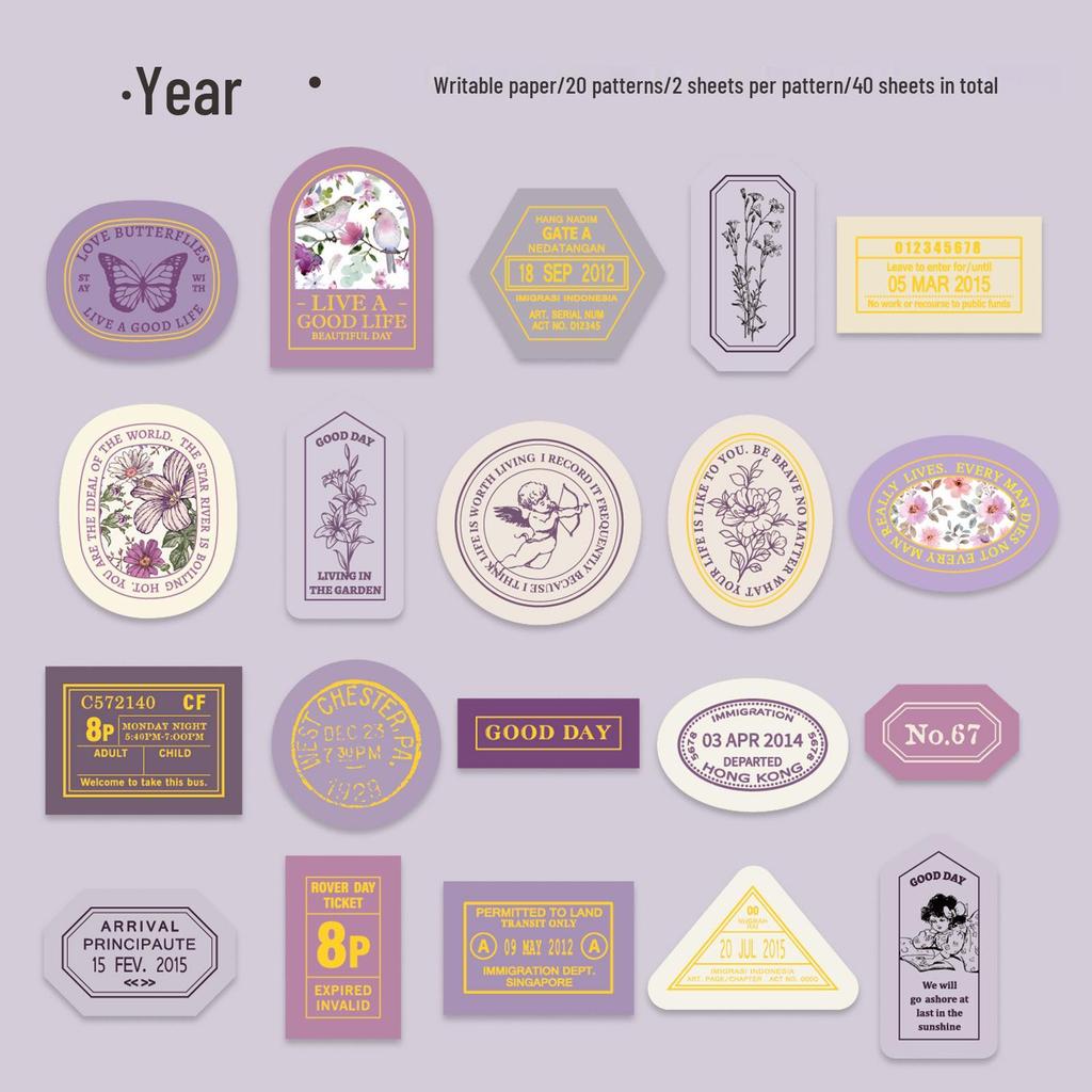 Yi Niao Retro Hot Stamping Sticker Set: 'Years of Peaceful' Series - 40 Pieces, 6 Designs