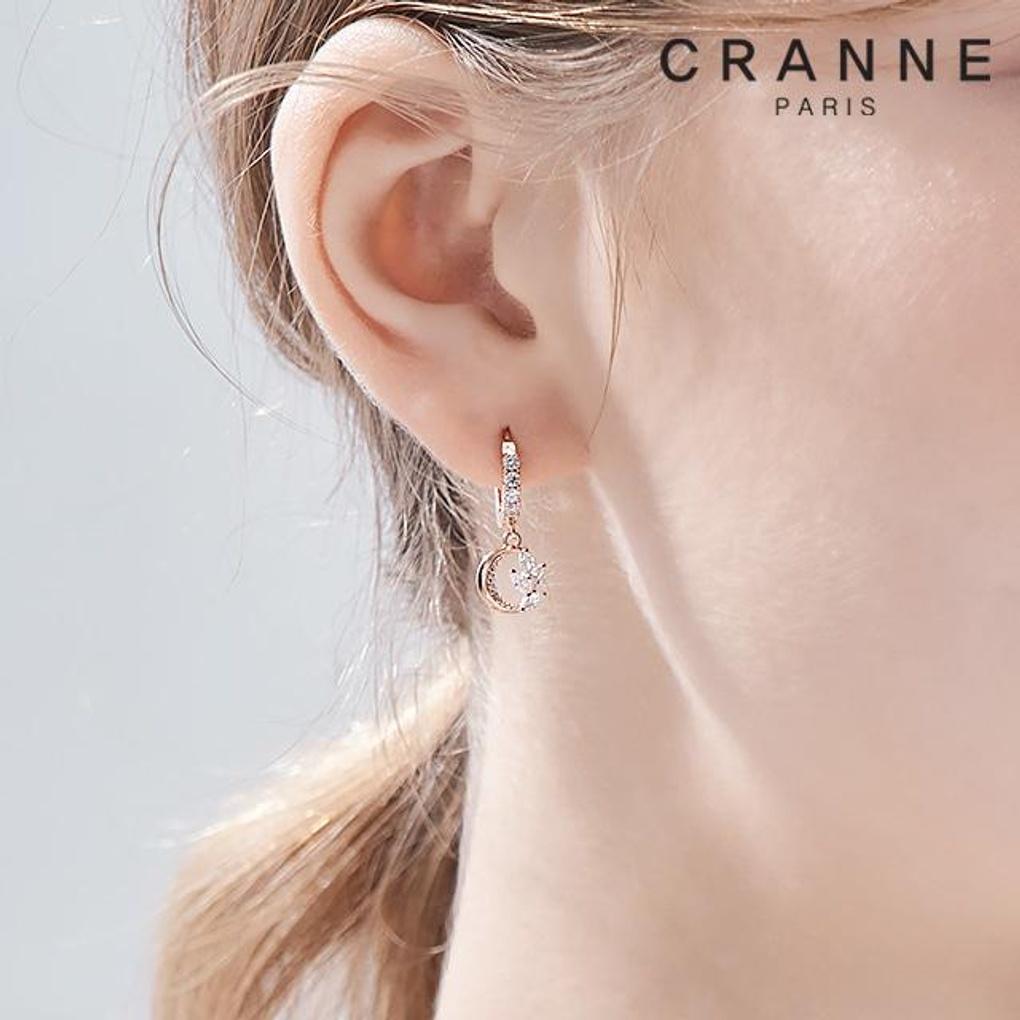 [CRANNE] 14K GF Moon Motif Stone One-Touch Earrings C24EGF189