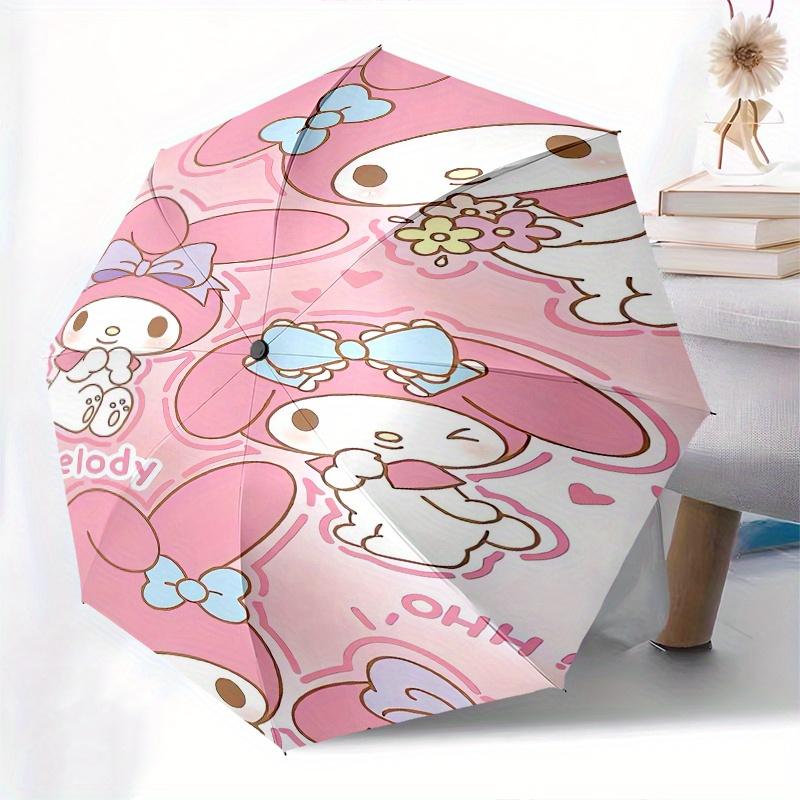 My Melody,Bow Automatic Folding Umbrella Simple 8 Rib Design, Bright Cartoon Pattern, Durable Iron Frame, Suitable For Travel, Outdoor, Beac