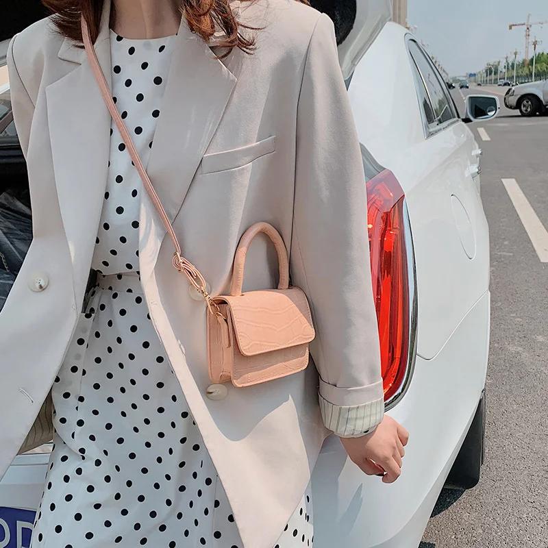 Mini Tote Bag  Crocodile Pattern Flip Messenger Crossbody Bag Female Simple Shoulder Bag Small Square Lady Handbag  New
