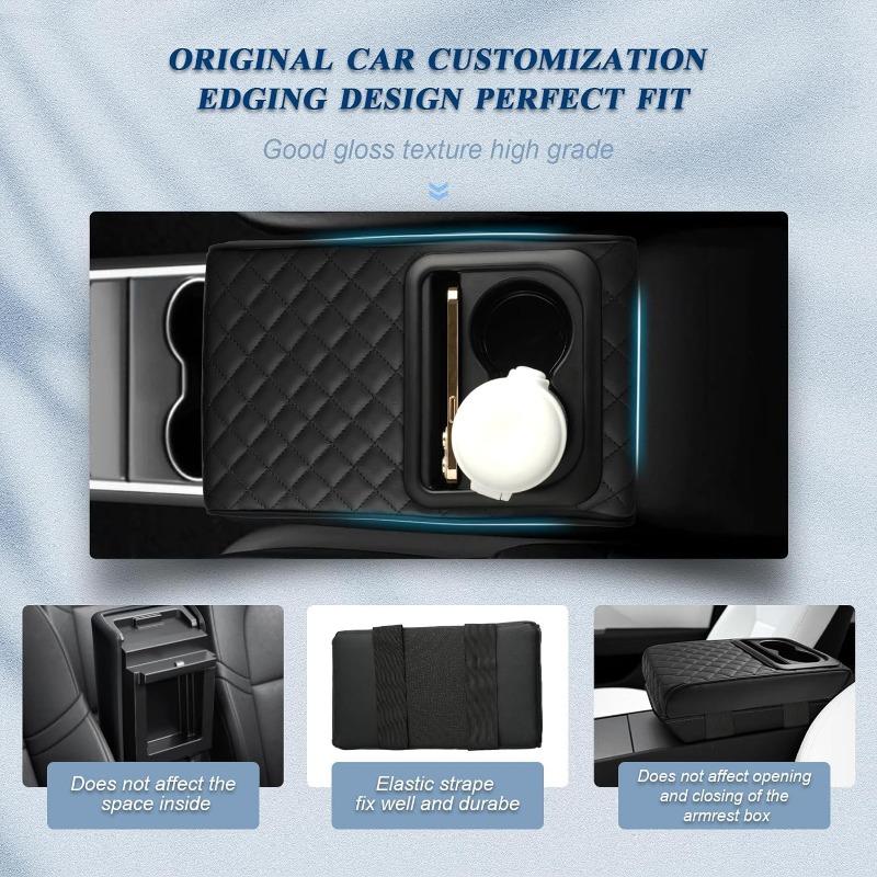 Auto Center Console Armrest Pillow Arm Rest Cover Memory Foam Car Armrest Cushion with Cup Holder & Phone Holder Car Interior