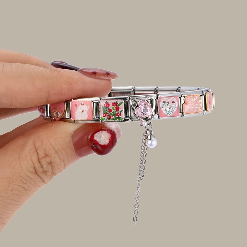 Zircon Long Tassel Butterfly Bow Knot Heart Italian Charm Links Fit 9mm Bracelet Stainless Steel DIY Jewelry Making