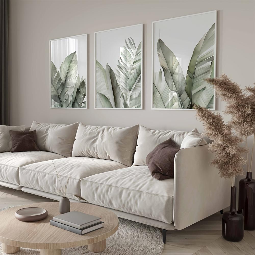 3 pieces of frameless, abstract plant home decoration, modern green plant posters, home decoration, creative ideal home gifts
