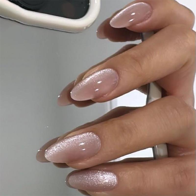 24Pcs Simple Almond Press On Nails Blush Design Short Oval Fake Nails Detachable Stick On False Nails For Women Manicure