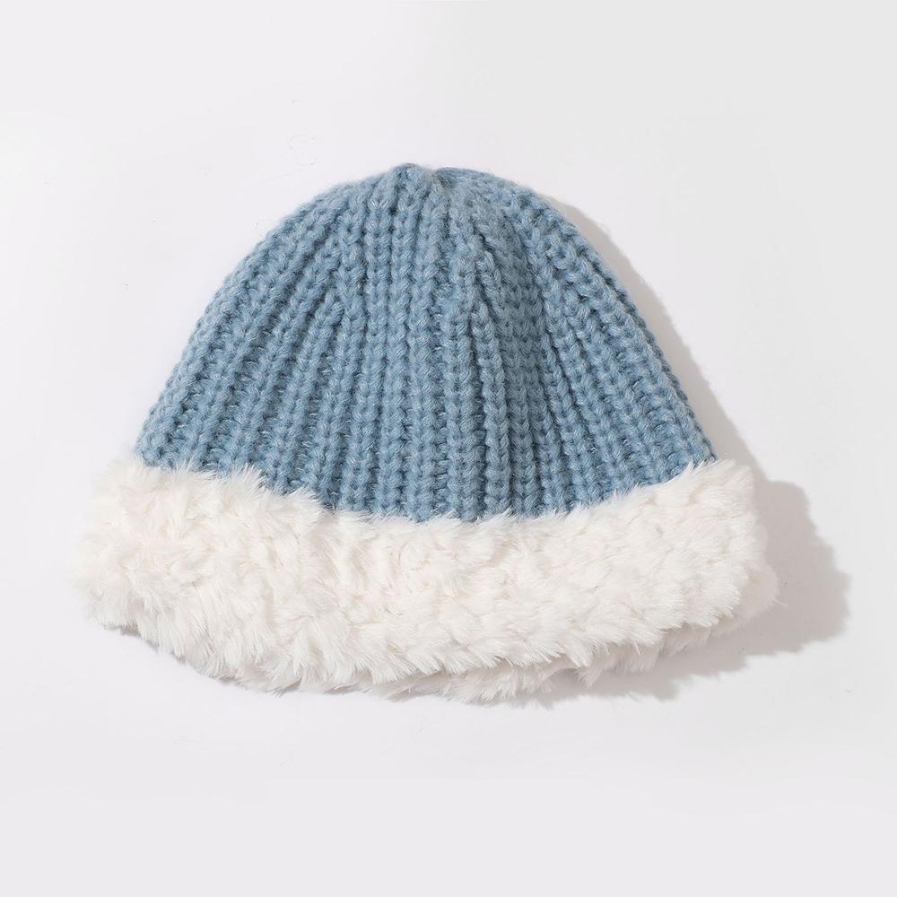 Women Warm Fluffy Plush Bucket Hat Ladies Winter Solid Fashionable Knitted Cap  Fisherman Cap Ladies