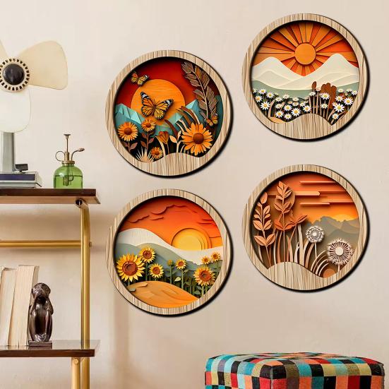 Quadri Decorativi da Parete in Legno, Arte Decorativa Stile Intaglio su Carta 3D per Camera da Letto Soggiorno Ufficio, Appendi Parete Impermeabile con Texture Stratificata per Casa