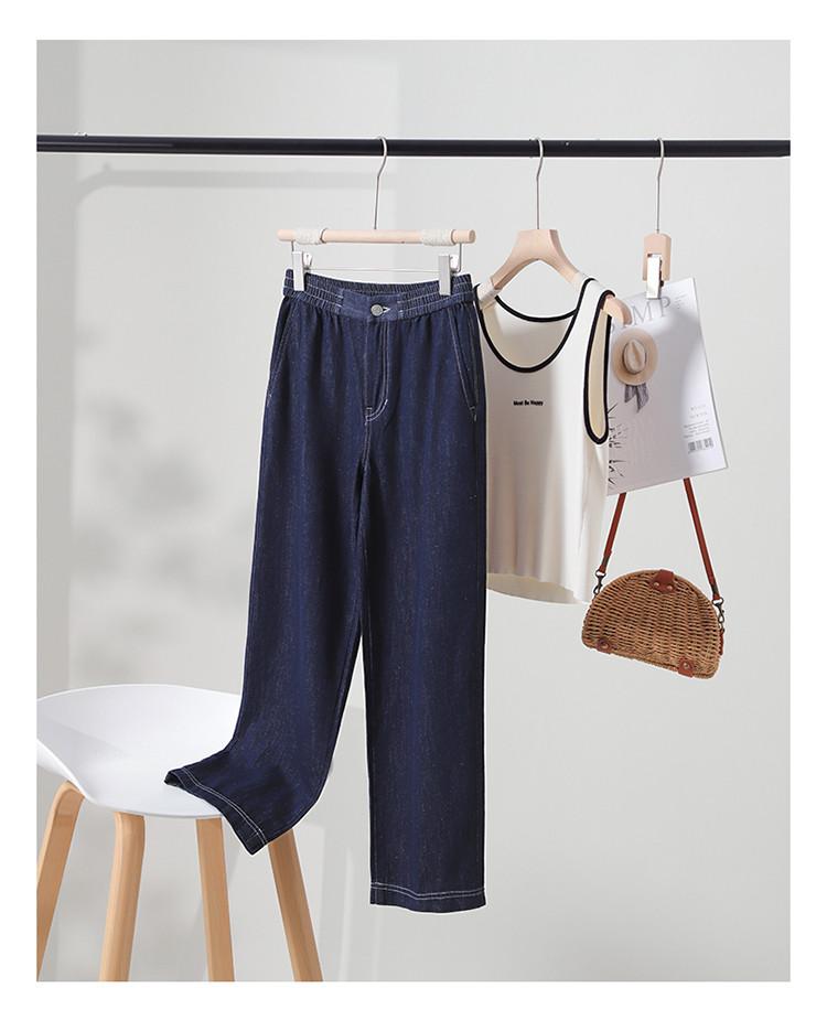 Cotton and linen elastic waisted jeans for women in 2026 summer, thin, fashionable, loose, versatile, slimming straight leg pants
