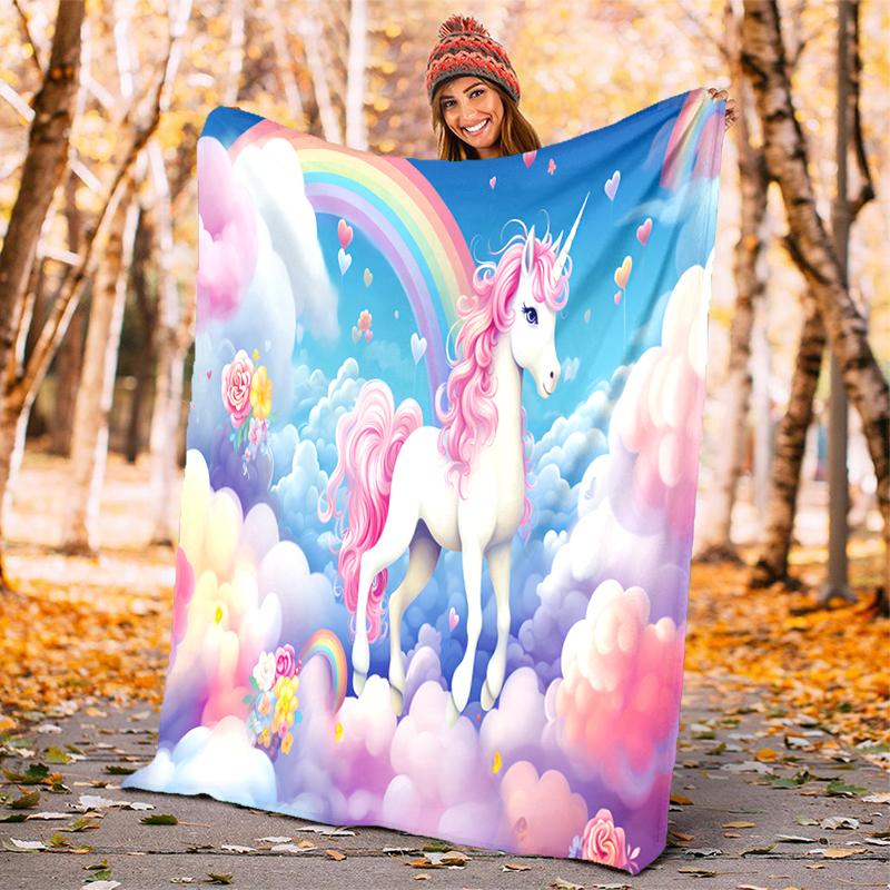 1PC Unicorn on the Clouds blanket, al season lightweigh Poster blanket home office outdoor nap multifunc Poster blanketional blanket