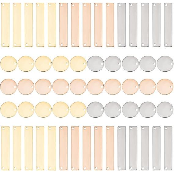 DICOSMETIC Engraved Pendant Stainless Steel Stamping Blank Tag Pendants Name Plate Charm Flat Round Rectangle Connector Charms Metal Stamping Blank Gold+Rose Gold+Stainless