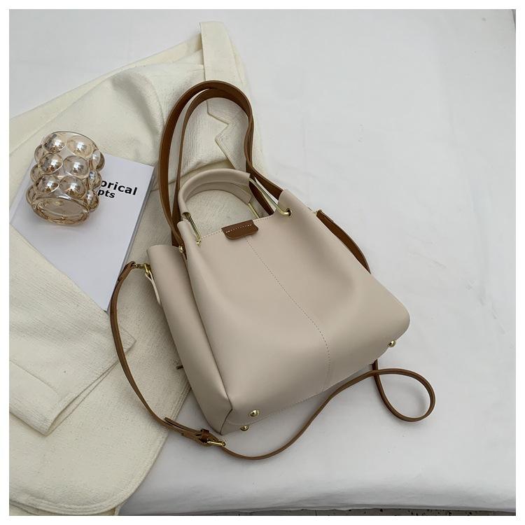 

Літня Нова Модна Жіноча Однотонна Сумка на Плече, Сумка Великої Місткості, Сумка-Тоут, Популярна Сумка-Відро брудно-білий