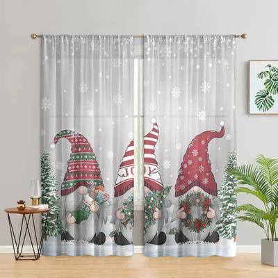 2 Pieces, Christmas Gnome Elf Snowflake Curtains -30% Blackout - Suitable for Living Room, Bedroom, Kitchen, Home Decoration