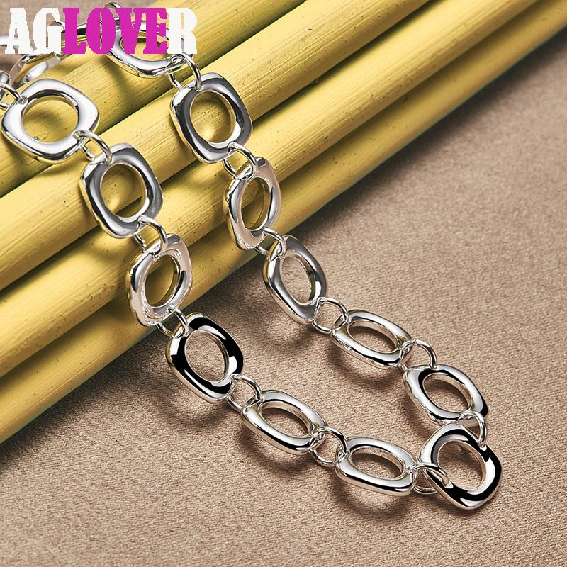 925 Sterling Silver fyrkantig rund kedja halsband smycken