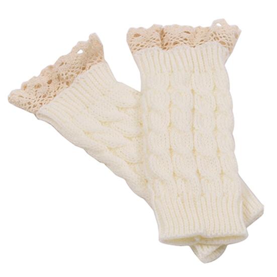 Winter Women Fashion Lace Trims Fingerless Knitted Mitten Wrist Warmer Gloves