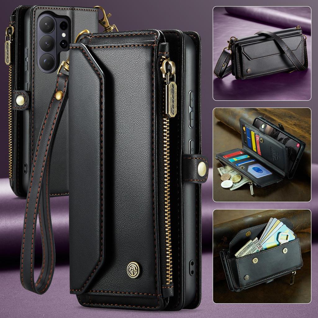 CaseMe Crossbody Wallet Case For Samsung Galaxy S26/S26+/S26 Ultra Zipper Wrise Multi-functional Flip PU Leather Card Holder Cover Protectives Skins