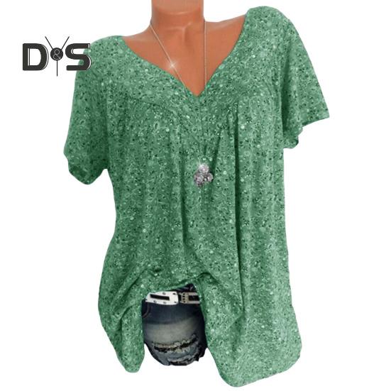 

Женская футболка с V-образным вырезом и коротким рукавом с цветочным принтом, свободный крой, дышащий летний пуловер, топы на каждый день 3XL зелёный