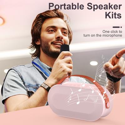 Mini Karaoke Machine with 2 Wireless Microphones Portable BT Speaker Rechargeable 10W HiFi LED