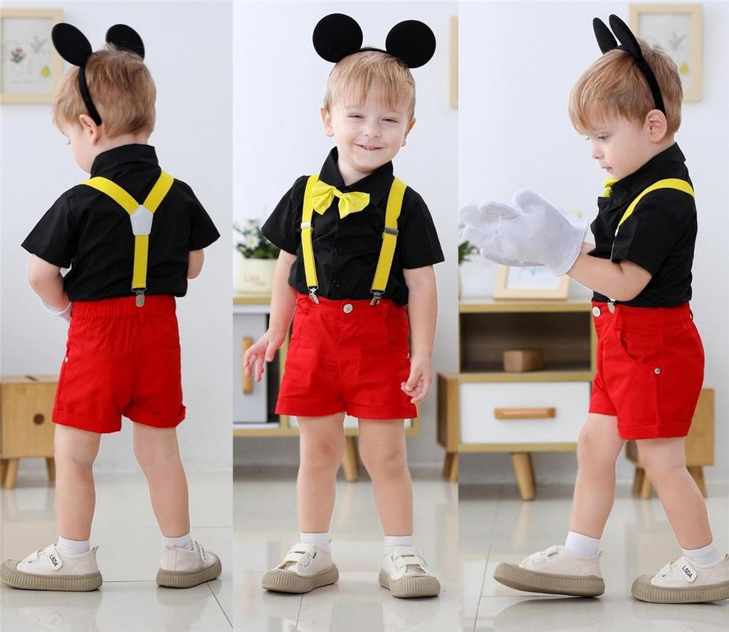 Dressy Daisy Mickey Mouse Baby Boy Halloween Costume with Suspenders, Short Sleeves, Gloves, and Headband, Sizes 6-12 Months