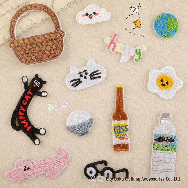 Cartoon Animal & Food Iron-On Embroidery Patches for Clothing, Bags, & Hats
