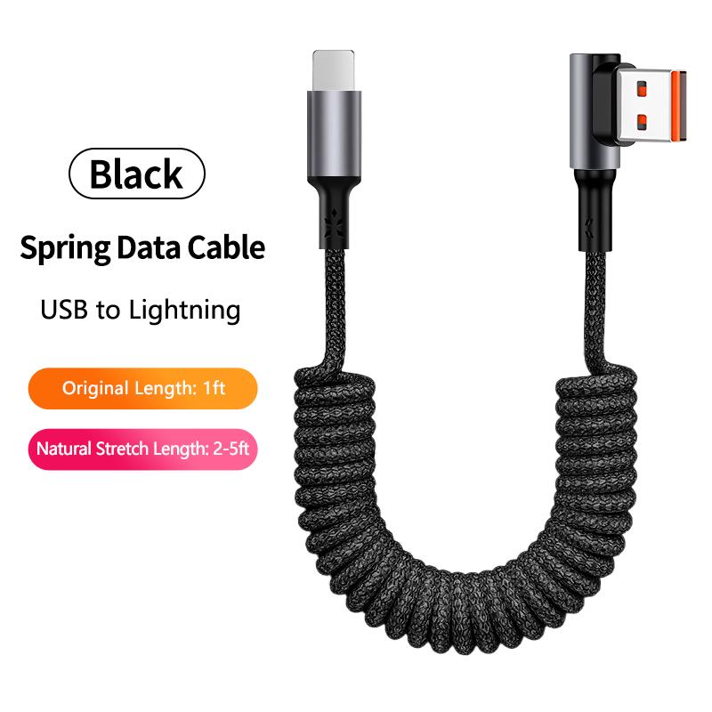 Electronic Accessories 100W 90 Degree Right Angled USB-C Coiled Retractable Data Cable Pure Copper Conductor Braid