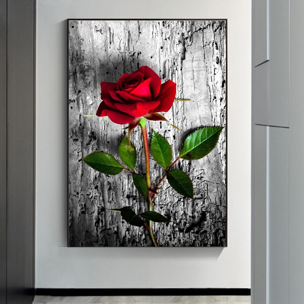 Red Roses Off-White Background Environment Art Tree Plants Canvas Painting Modern Home Decoration Luxury Artwork Prints Poster Pictures Pop Wall Mural