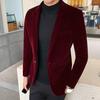 Spring Men Blazer Solid Color Turndown Collar Long Sleeve Slim Fit Single Button Velvet Suit Coat Streetwear